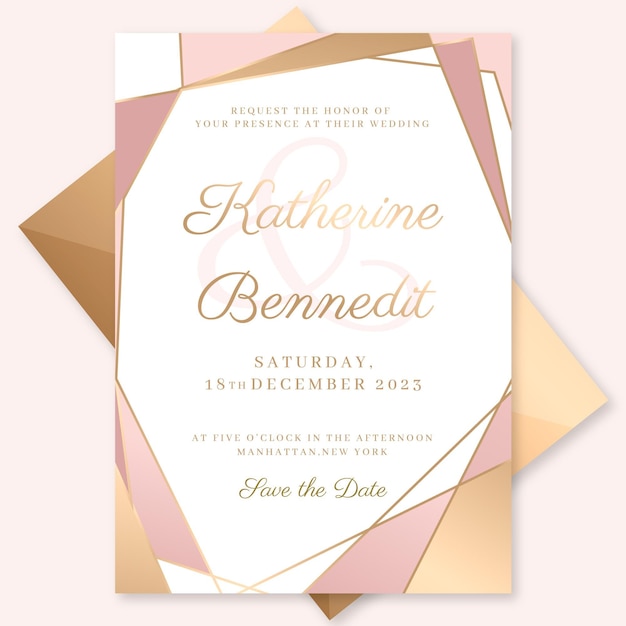 Modèle d'invitation de mariage de luxe doré dégradé