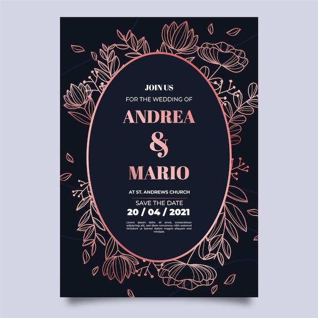 Vecteur gratuit modèle d'invitation de mariage de luxe