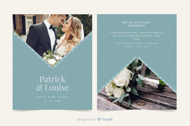 Vecteur gratuit modèle d'invitation de mariage magnifique avec photo