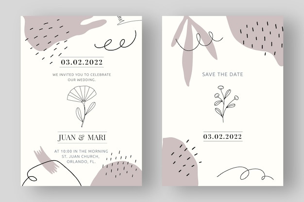 Modèle D'invitation De Mariage Minimal Dessiné à La Main