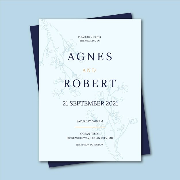 Modèle d'invitation de mariage minimaliste dessiné à la main