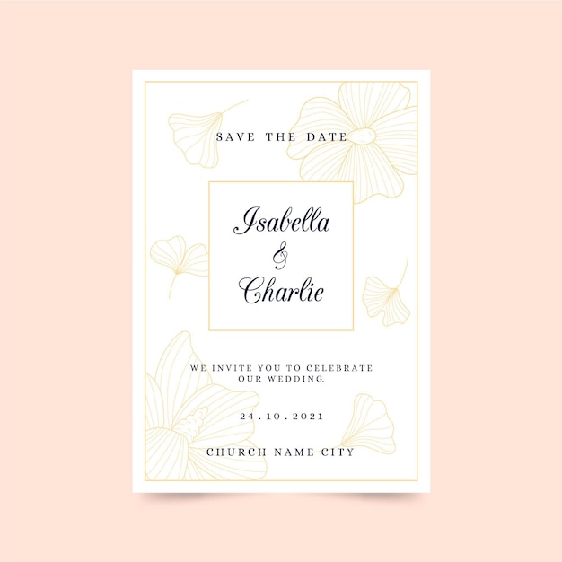 Vecteur gratuit modèle d'invitation de mariage minimaliste plat organique