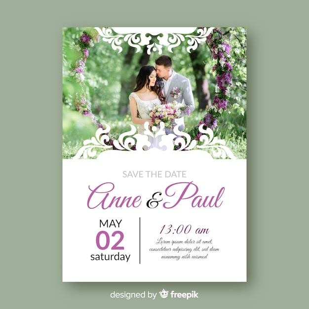 Modèle D'invitation De Mariage Ornemental Avec Photo