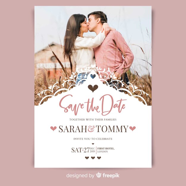 Modèle d'invitation de mariage ornemental avec photo