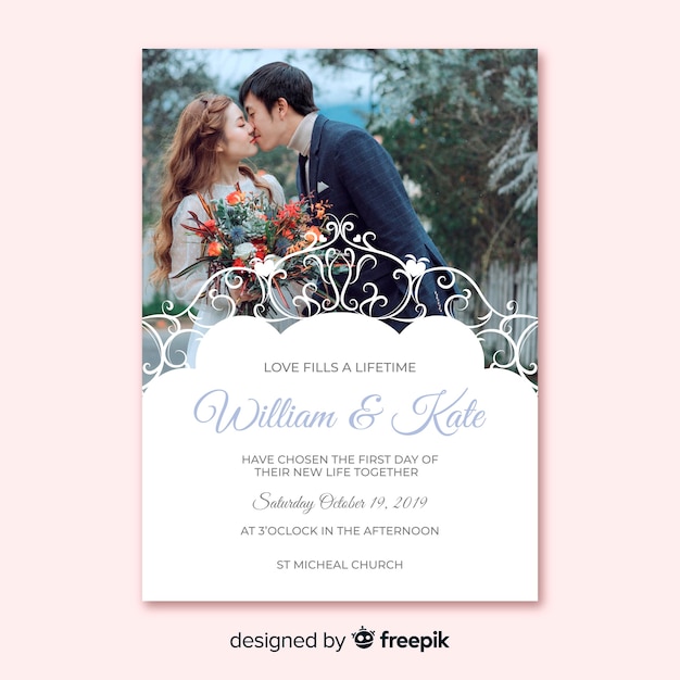 Modèle d'invitation de mariage ornemental avec photo