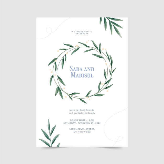 Vecteur gratuit modèle d'invitation de mariage peint à la main