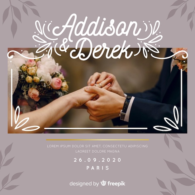 Vecteur gratuit modèle d'invitation de mariage avec photo