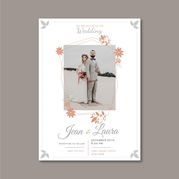 Vecteur gratuit modèle d'invitation de mariage avec photo