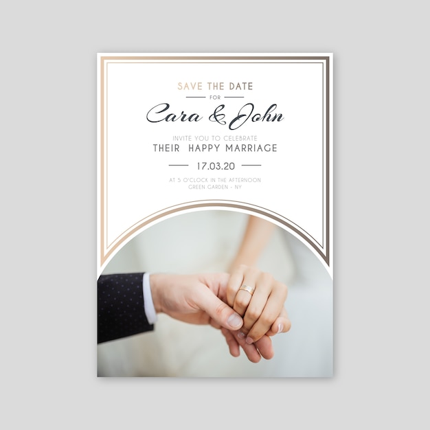 Vecteur gratuit modèle d'invitation de mariage avec photo