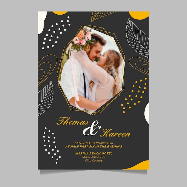 Vecteur gratuit modèle d'invitation de mariage avec photo