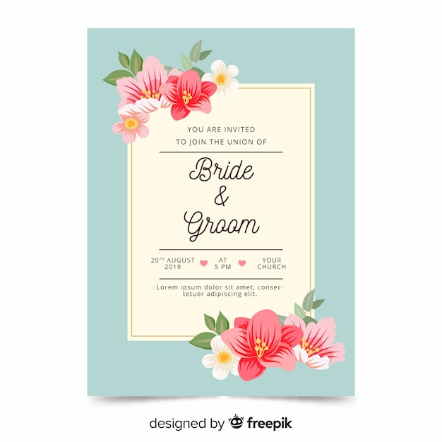 Modèle D'invitation De Mariage Plat Floral