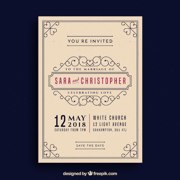 Modèle D'invitation De Mariage Rétro