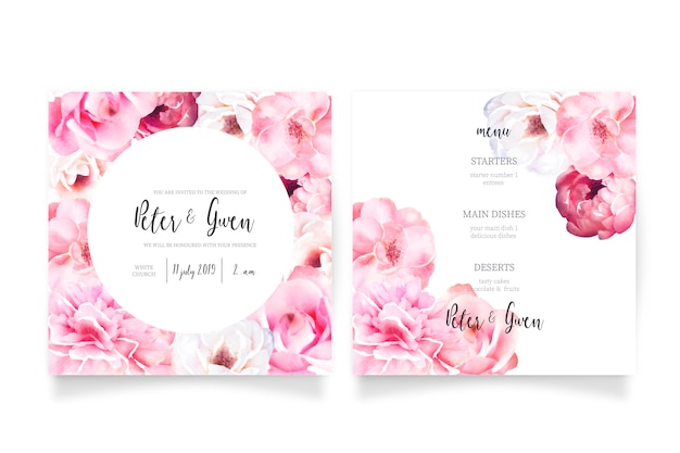 Modèle D'invitation De Mariage Rose Tendre Avec Menu