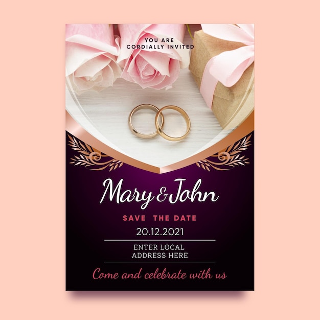 Vecteur gratuit modèle d'invitation de mariage