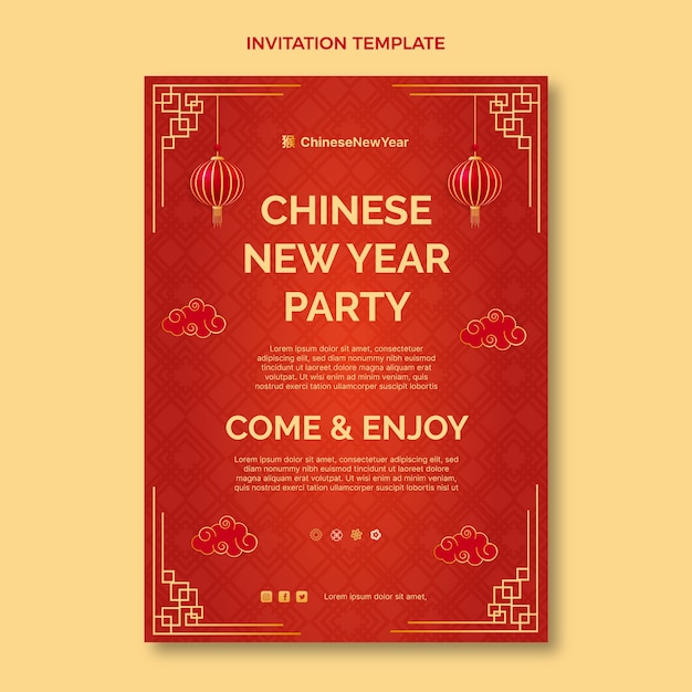 Modèle d'invitation de nouvel an chinois dégradé