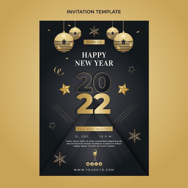 Vecteur gratuit modèle d'invitation de nouvel an dégradé