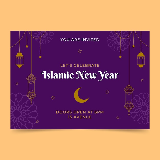 Vecteur gratuit modèle d'invitation de nouvel an islamique dessiné à la main