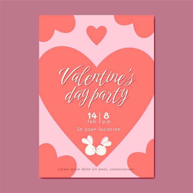 Vecteur gratuit modèle d'invitation plat pour la saint-valentin