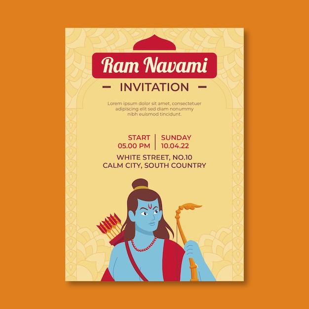 Vecteur gratuit modèle d'invitation plat ram navami