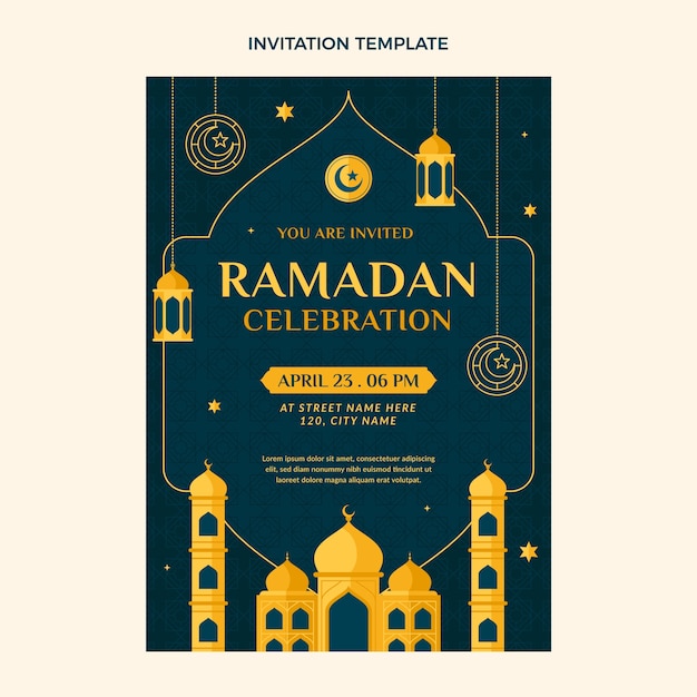 Vecteur gratuit modèle d'invitation plat ramadan