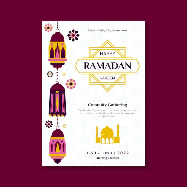 Vecteur gratuit modèle d'invitation plat ramadan