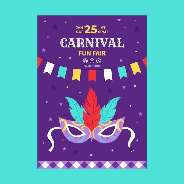 Vecteur gratuit modèle d'invitation pour la célébration d'une fête de carnaval