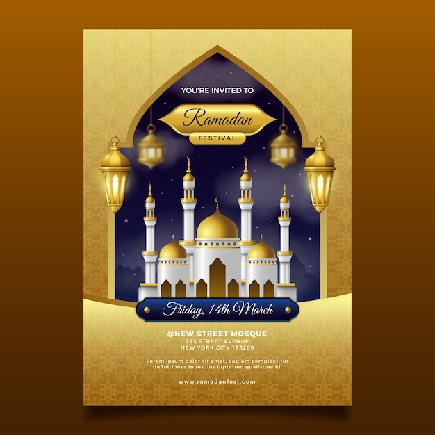 Vecteur gratuit modèle d'invitation pour la célébration islamique du ramadan