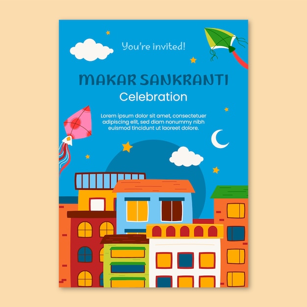 Vecteur gratuit modèle d'invitation pour le festival makar sankranti