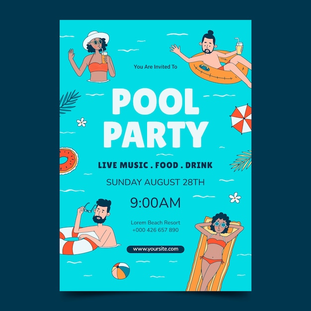 Vecteur gratuit modèle d'invitation pour une fête à la piscine