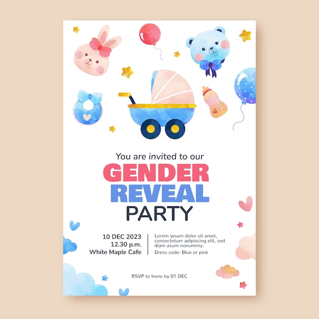 Vecteur gratuit modèle d'invitation pour la fête de révélation du genre