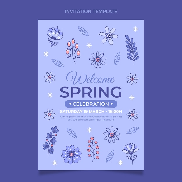 Vecteur gratuit modèle d'invitation de printemps dessiné à la main