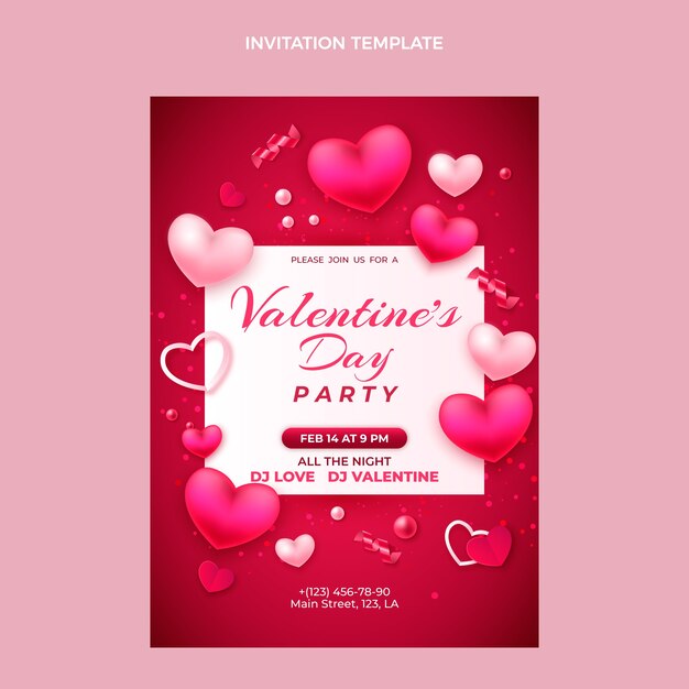 Modèle d'invitation réaliste pour la Saint-Valentin