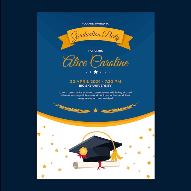 Vecteur gratuit modèle d'invitation à la remise des diplômes dessiné à la main