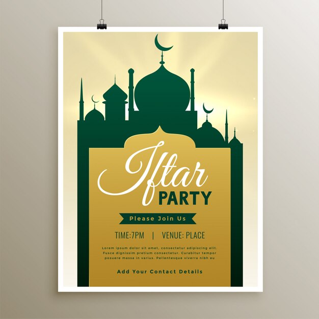 Modèle d&#39;invitation à une soirée Iftar avec un motif de mosquée