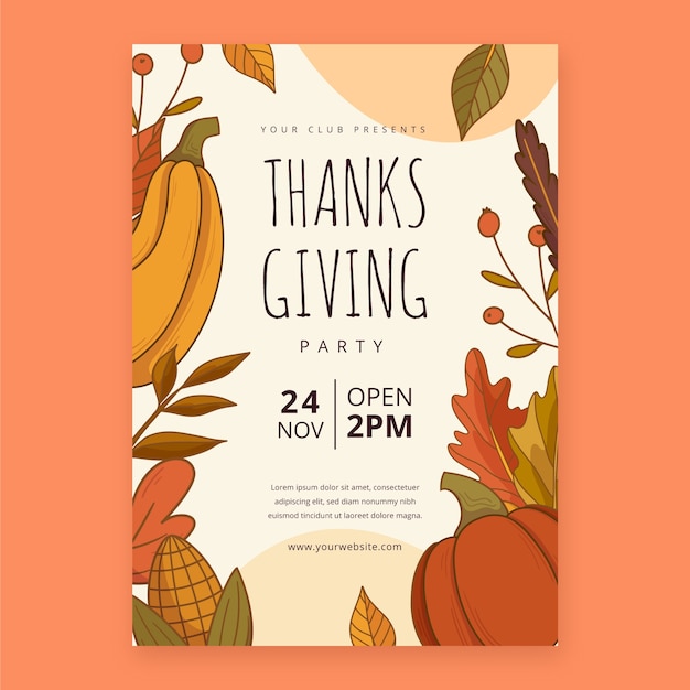 Vecteur gratuit modèle d'invitation de thanksgiving dessiné à la main