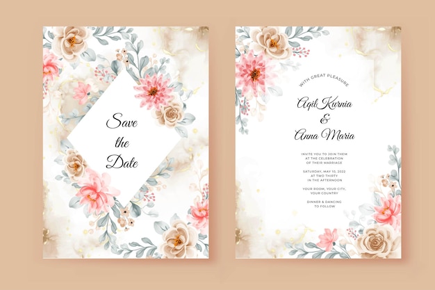 Modèle d'invitations de mariage avec cadre de fleurs