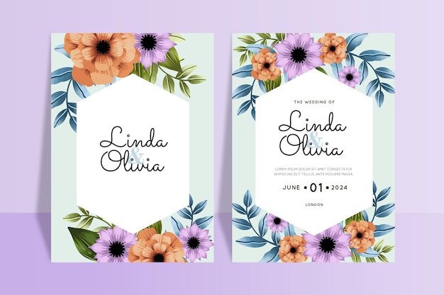 Vecteur gratuit modèle d'invitations de mariage de fleurs colorées