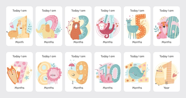 Vecteur gratuit modèle de jalon bébé dessiné à la main