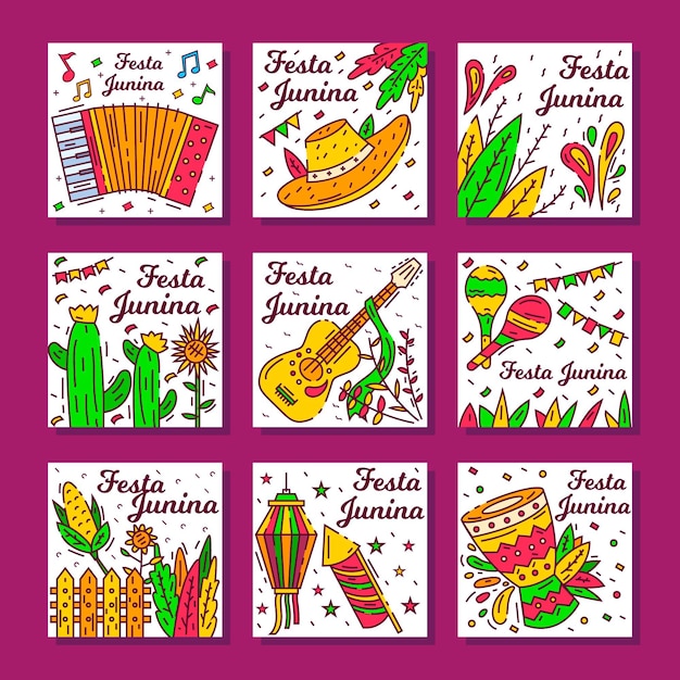 Vecteur gratuit modèle de jeu de cartes festa junina dessiné à la main