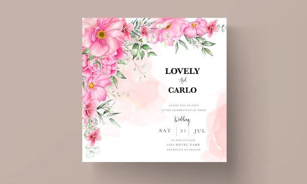 Modèle De Jeu De Cartes D'invitation De Mariage Avec De Belles Fleurs Et Feuilles Aquarelle