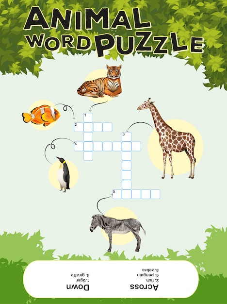 Vecteur gratuit modèle de jeu pour puzzle de mot animal avec clés