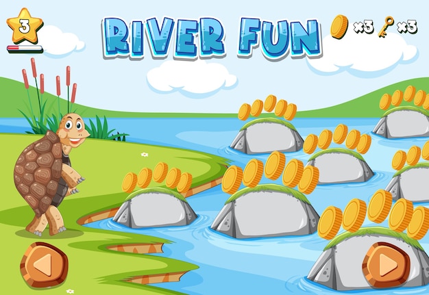 Vecteur gratuit modèle de jeu avec des rochers vides dans la rivière