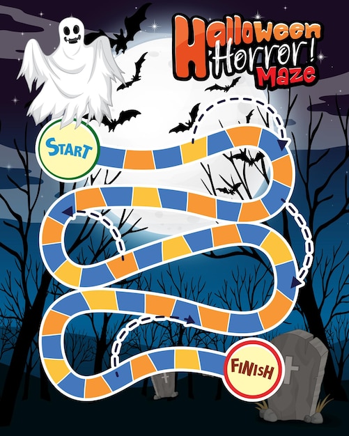 Vecteur gratuit modèle de jeu serpent et échelles sur le thème d'halloween