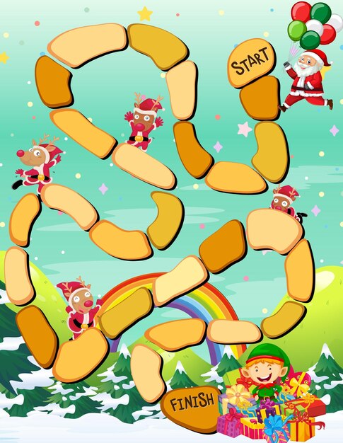 Modèle de jeu serpent et échelles avec thème de Noël