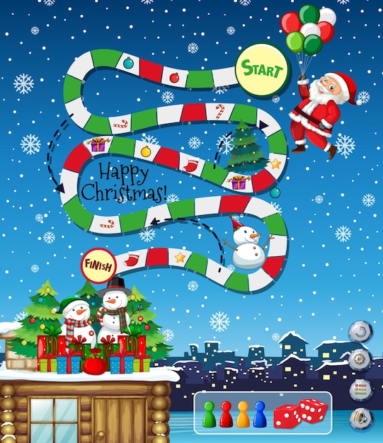 Modèle de jeu serpent et échelles sur le thème de Noël