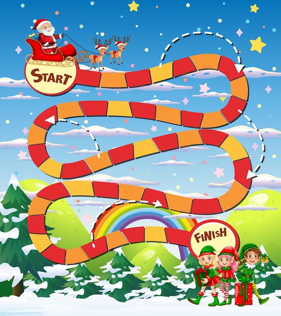 Vecteur gratuit modèle de jeu serpent et échelles avec thème de noël