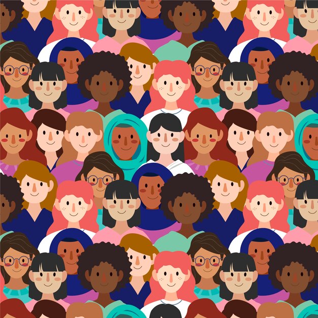 Modèle de journée des femmes avec des visages de femmes
