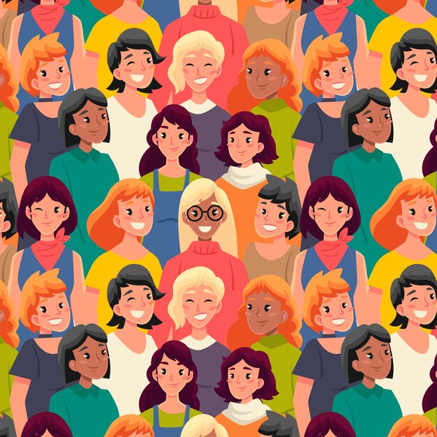 Modèle de journée des femmes avec des visages de femmes