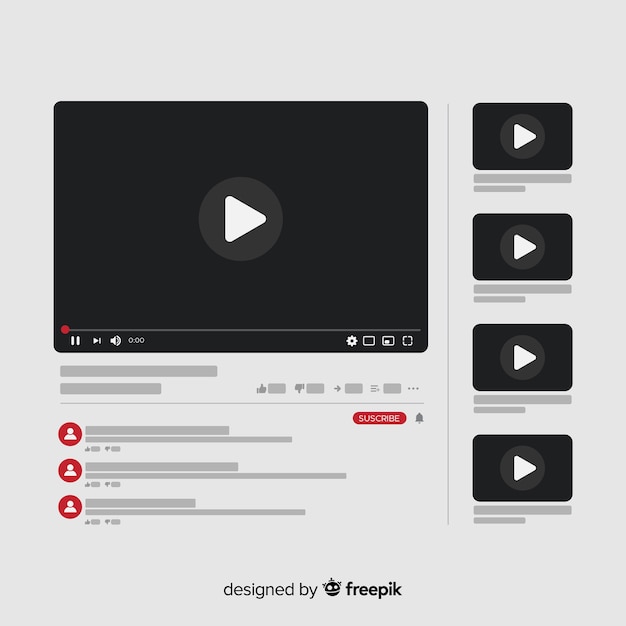 Vecteur gratuit modèle de lecteur vidéo youtube vectorisé