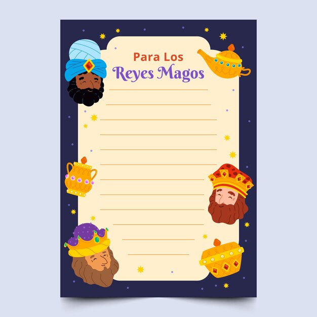 Vecteur gratuit le modèle de lettre de flat reyes magos